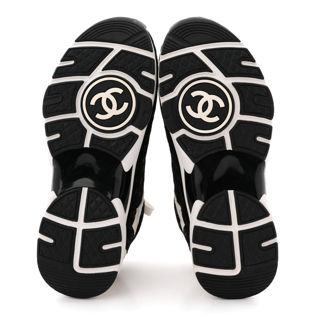 Nylon Suede Calfskin Printed CC Sneakers 36 White Black