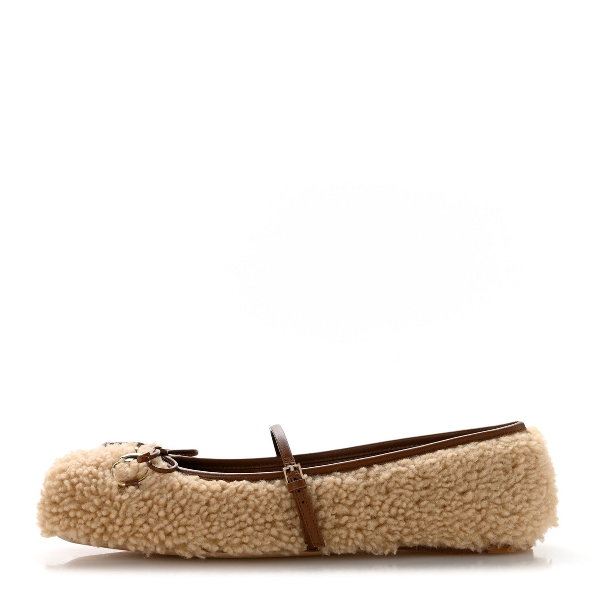 Shearling Horsebit Ballet Flats 38.5 Beige
