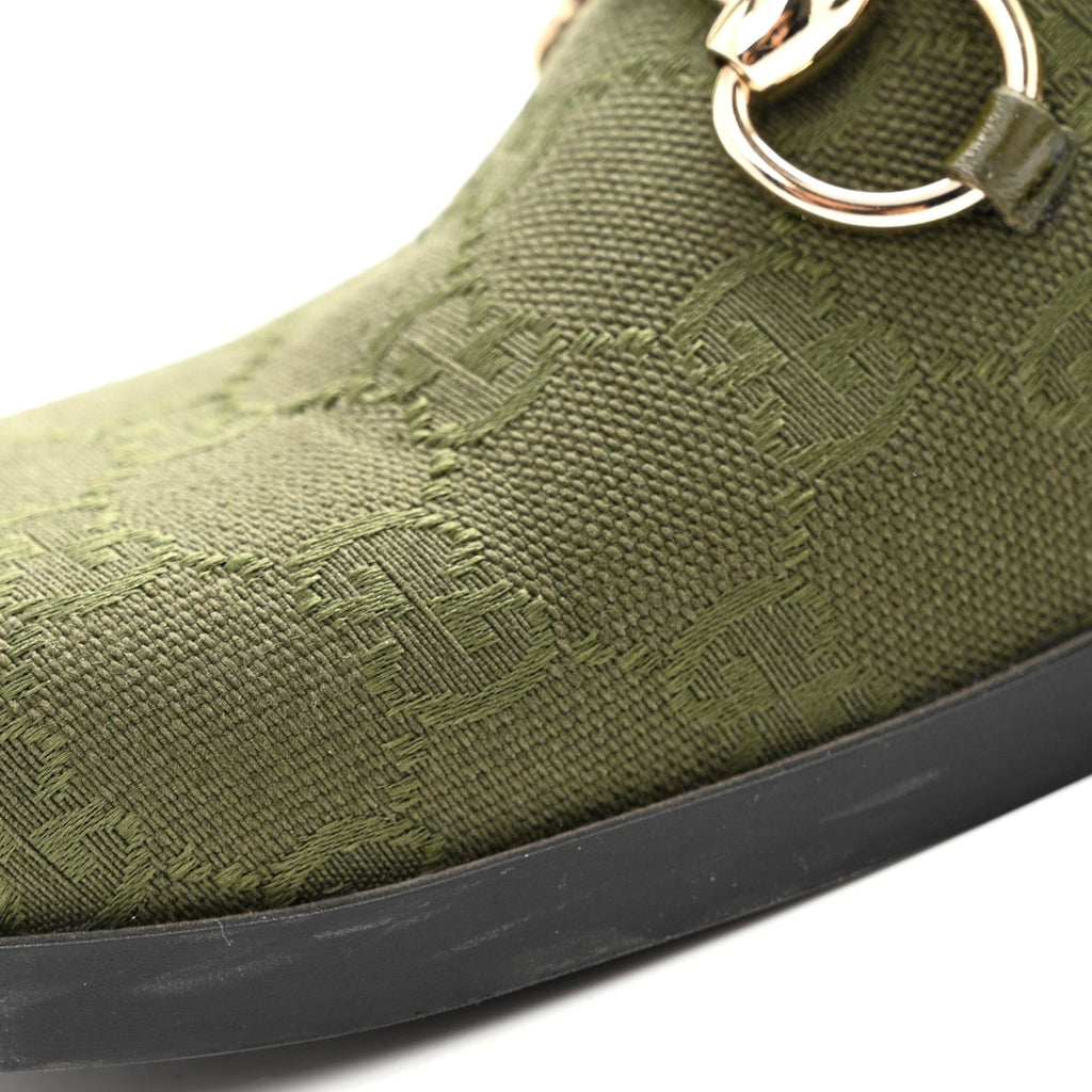 New Canvas Monogram GG Granada Kid Womens Horsebit Mules 35.5 Green