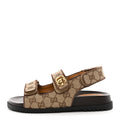 GG Monogram Lavaredo Eco Fabric Womens Slide Sandals With Straps 37 Beige Ebony Light Brown