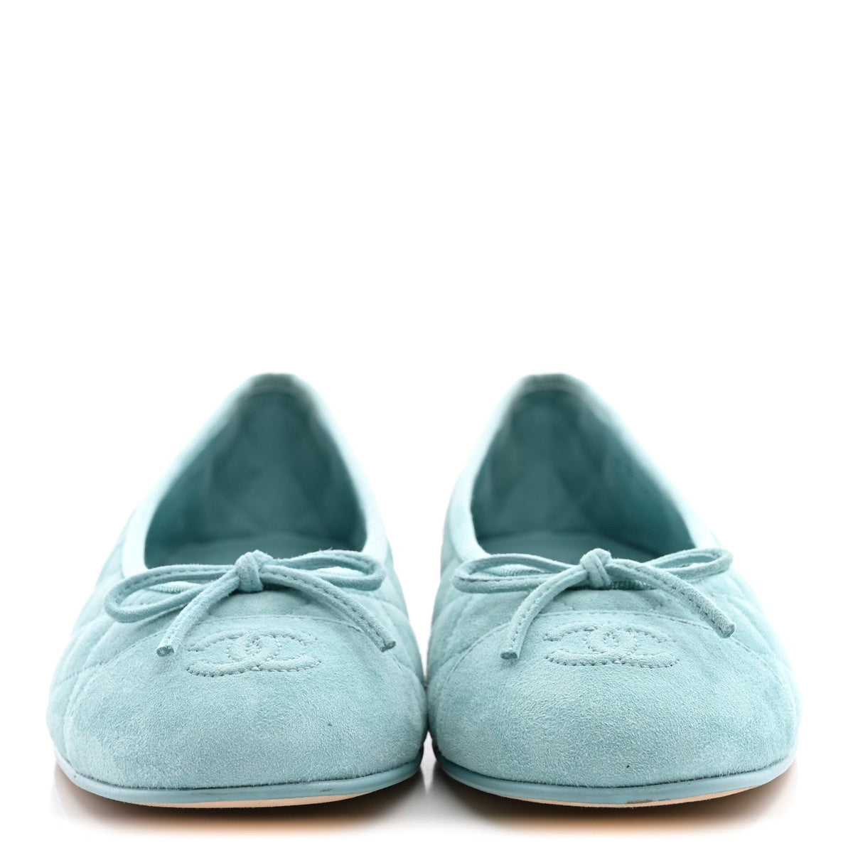 Suede Calfskin Quilted Cap Toe CC Ballerina Flats 41 Light Blue