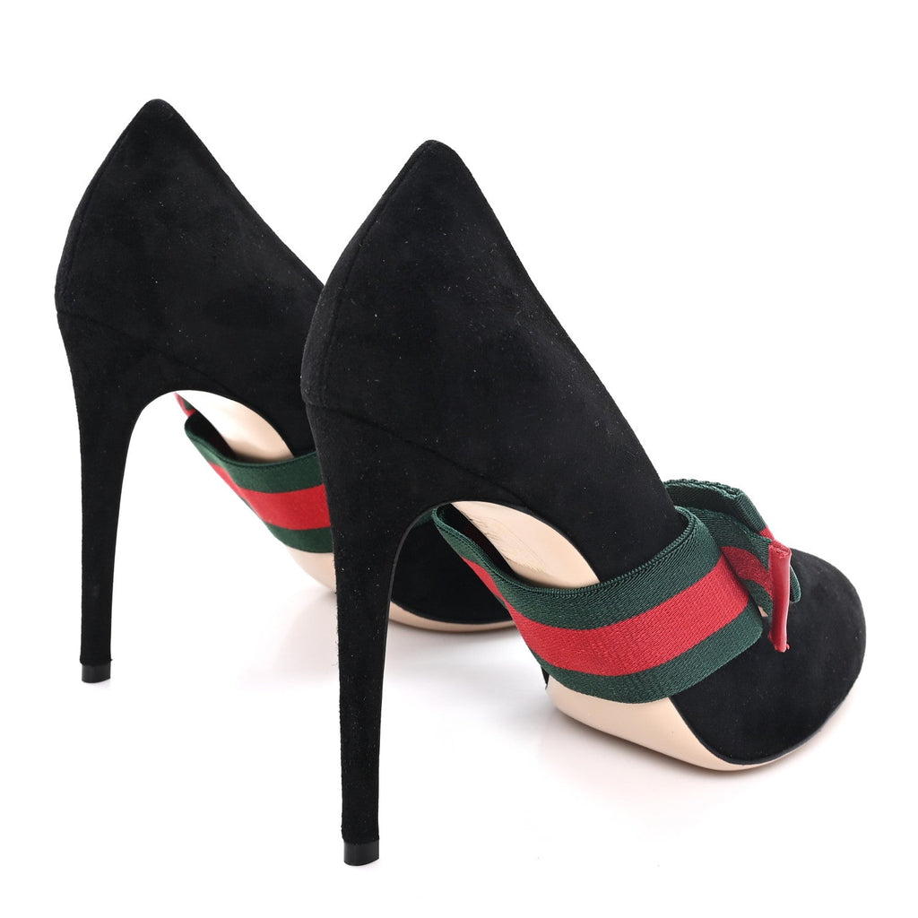 Kid Scamosciato Removable Web Bow High Heel Pumps 39.5 Black