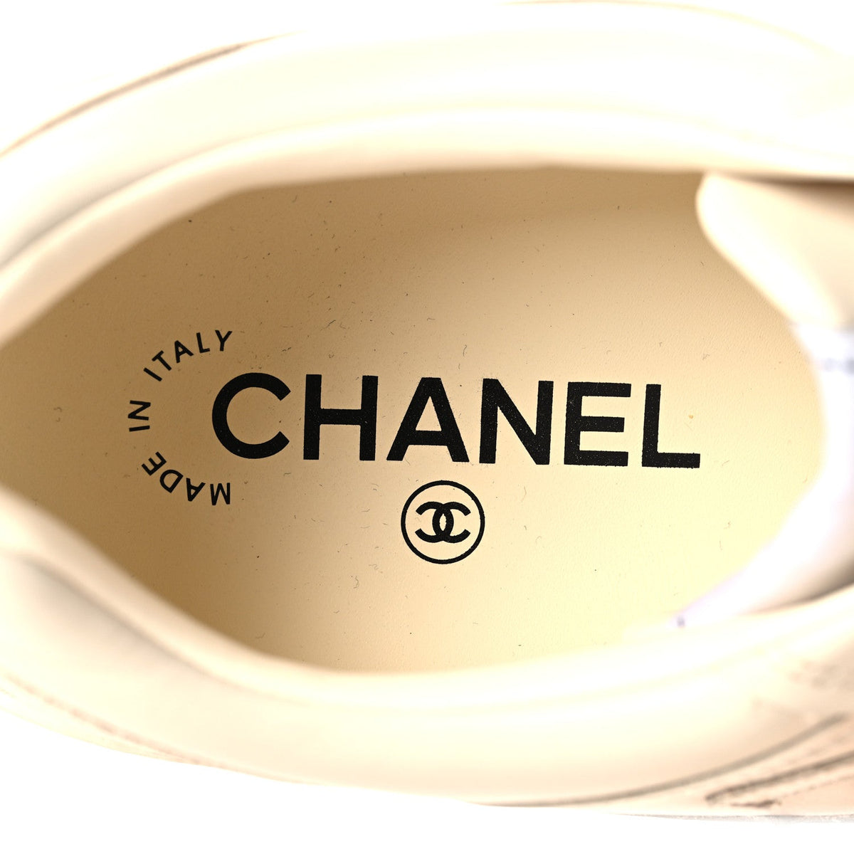 Printed Calfskin Womens CC Logo Sneakers 38 Beige