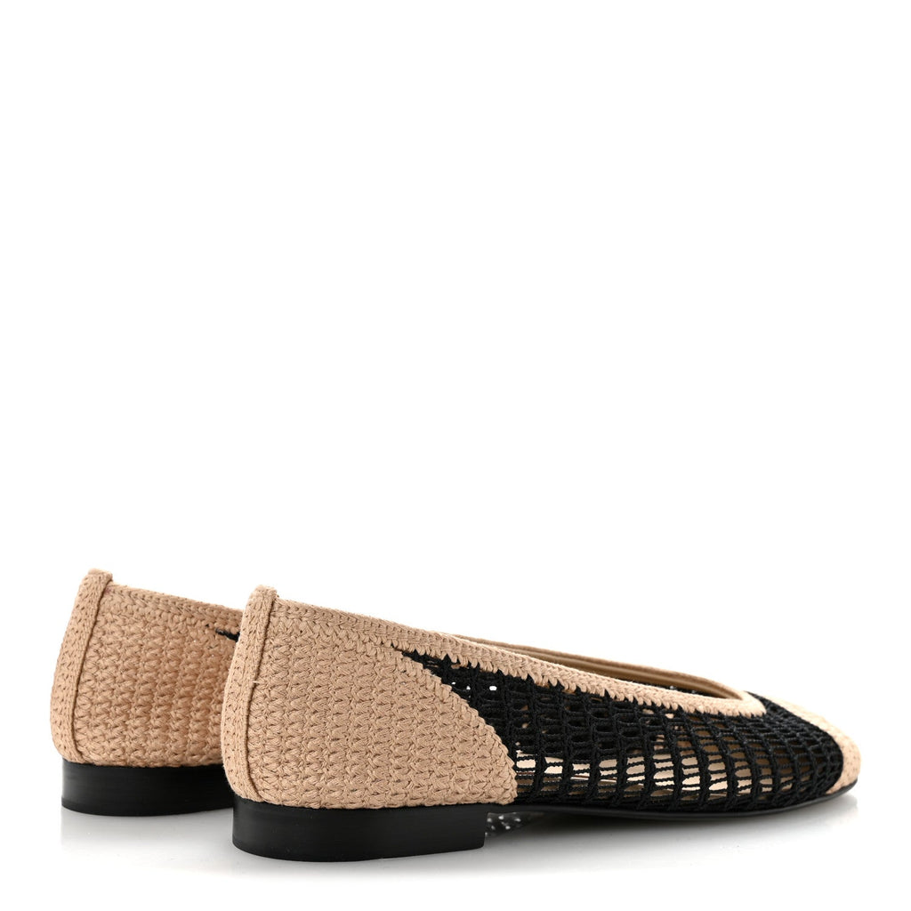 Raffia Cap Toe Ballerina Flats 38.5 Black Beige