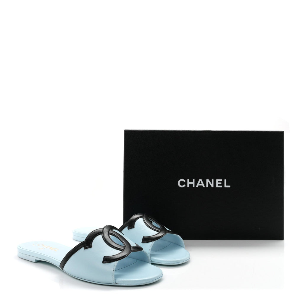 Lambskin CC Cutout Mules 41 Blue Black