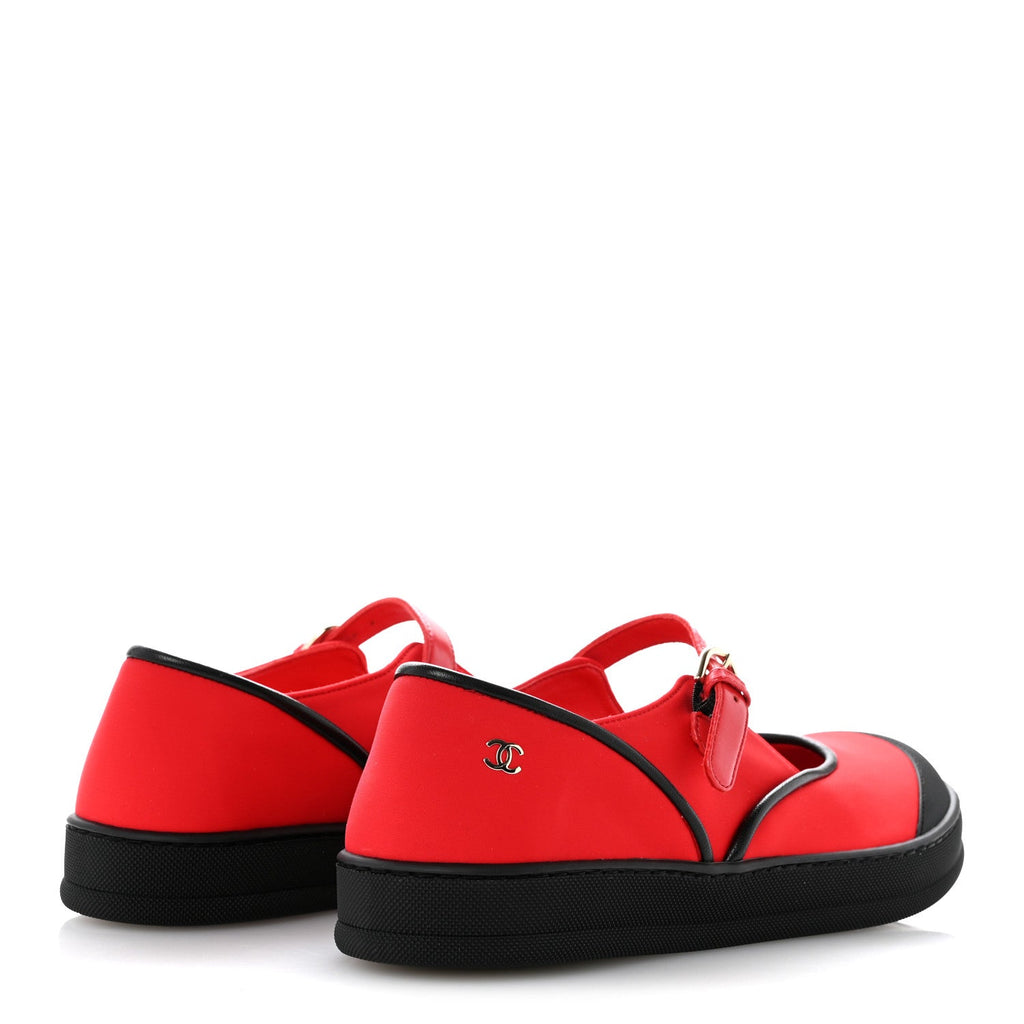Mixed Fibers Rubber Cap Toe CC Coco Beach Mary Jane Sneakers 36.5 Red Black
