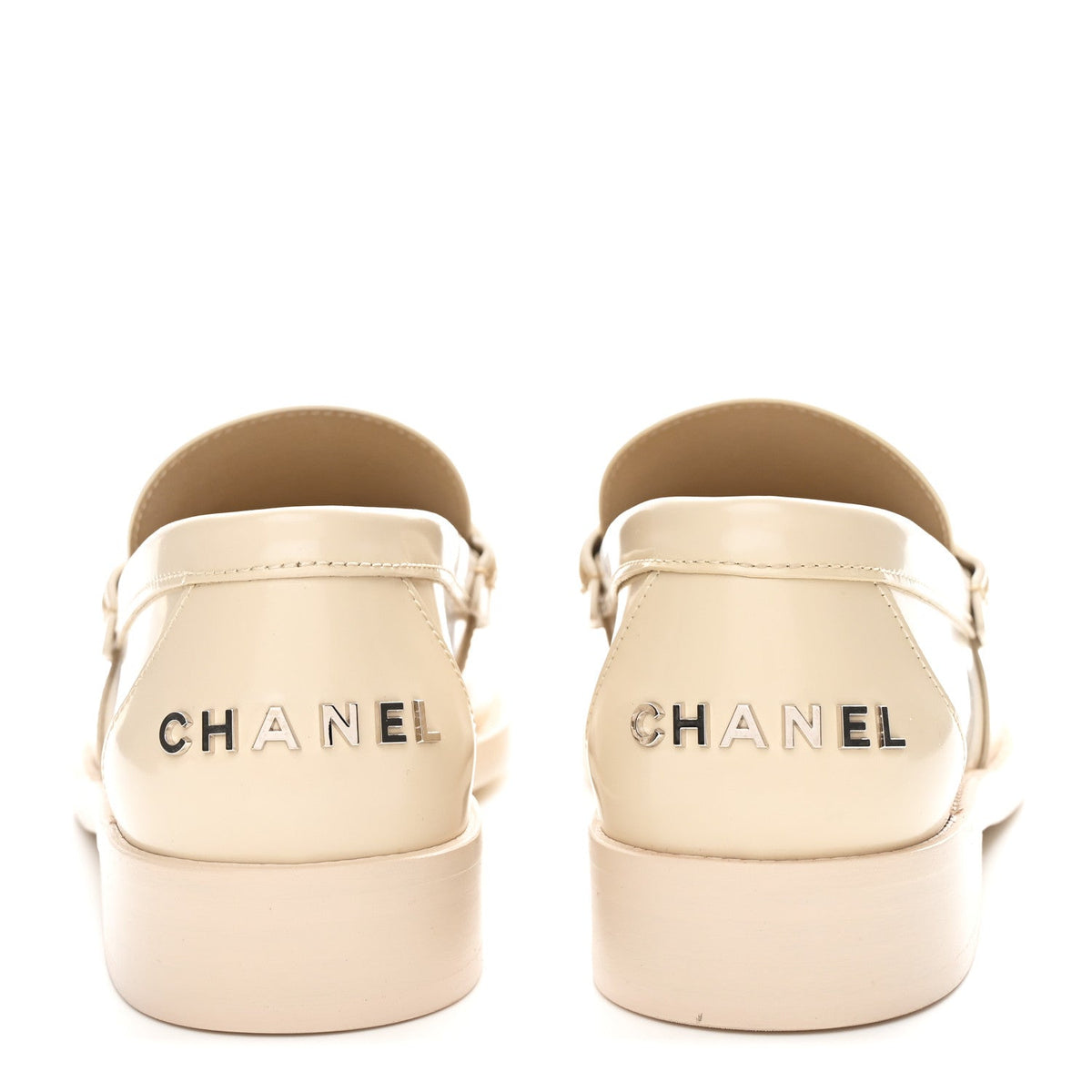 Shiny Calfskin Logo Loafers 39.5 Beige