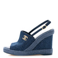 Washed Denim Braided Cord Wedge Sandals 37 Blue