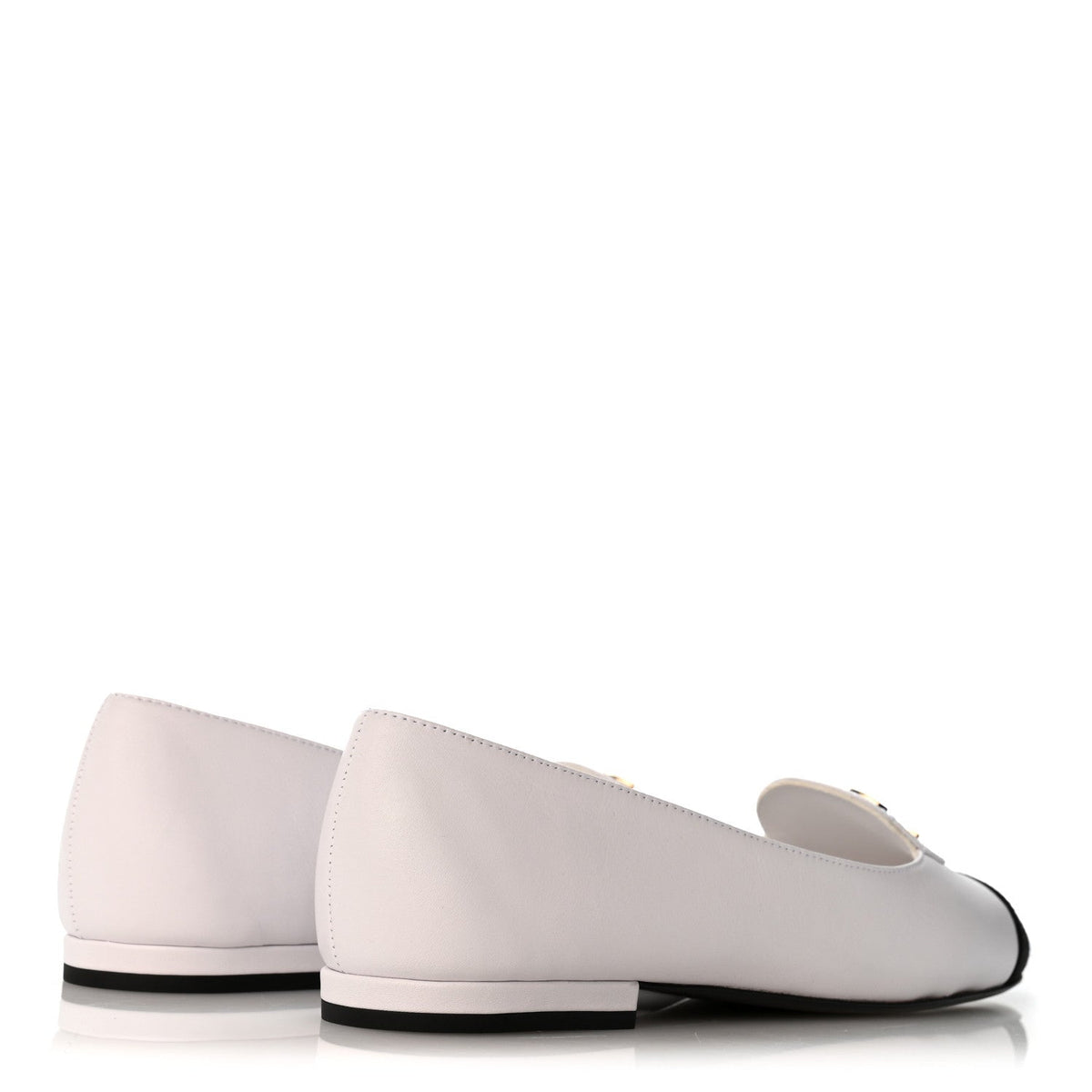 Calfskin Grosgrain Cap Toe CC Moccasin Loafers 37 White Black
