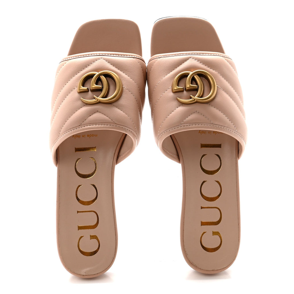 Nappa Matelasse GG Marmont Flat Slide Sandals 36 Skin Rose