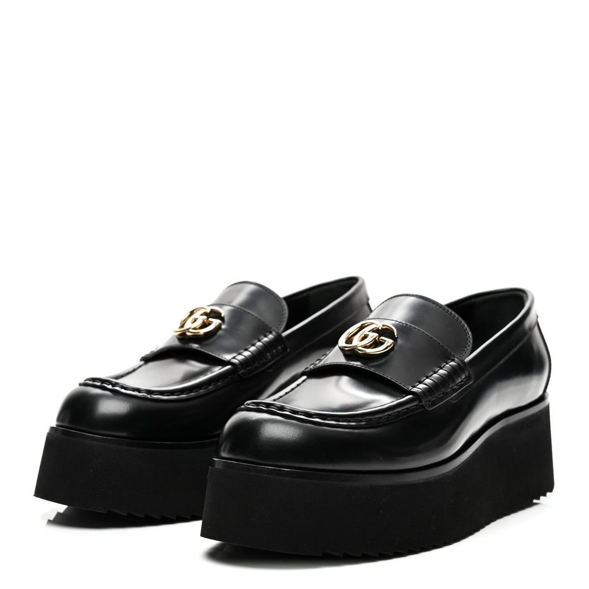 Calfskin Millennial Ribot Womens GG Wedge Platform Loafers 38 Black