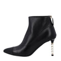 Lambskin Patent Calfskin Pearl Cap Toe Short Boots 36 Black