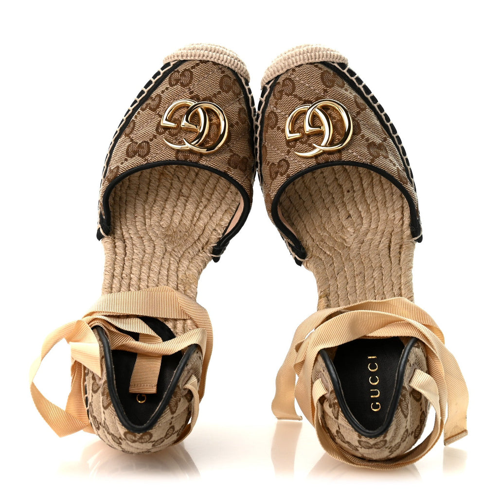 Monogram Matelasse GG Marmont Ankle Wrap Platform 35/120mm Espadrille Wedges 37 Beige Ebony Black Sand Storm