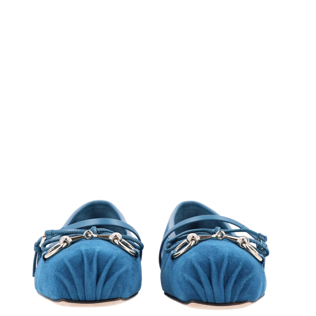 Kid Scamosciato Nappa Camargue Horsebit Ballet Flats 37 Deep Acqua