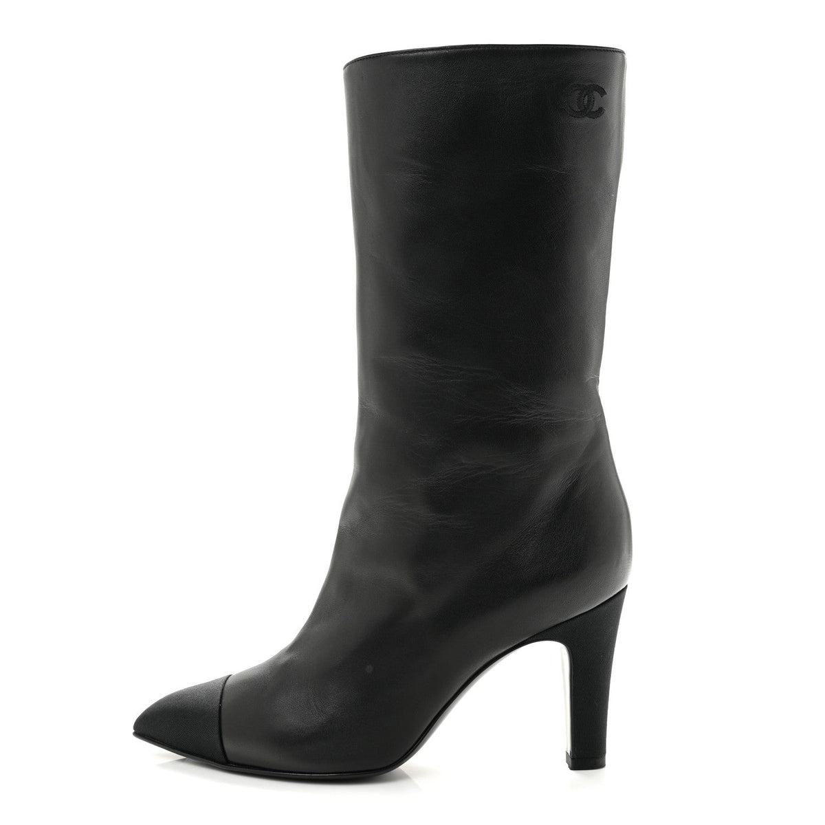 Lambskin Grosgrain Cap Toe Short Boots 35.5 Black