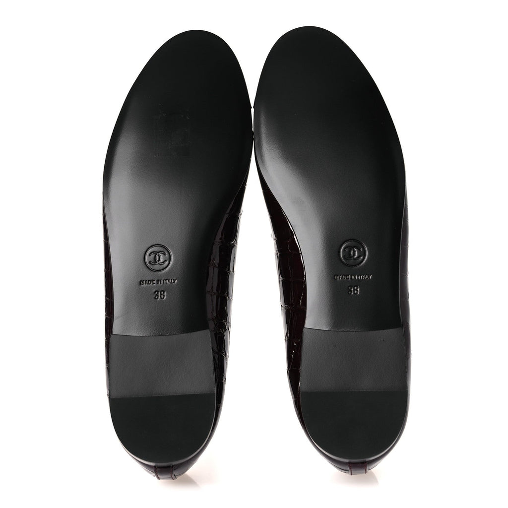 Patent Calfskin Crocodile Embossed Ballerina Flats  38 Dark Burgundy Black