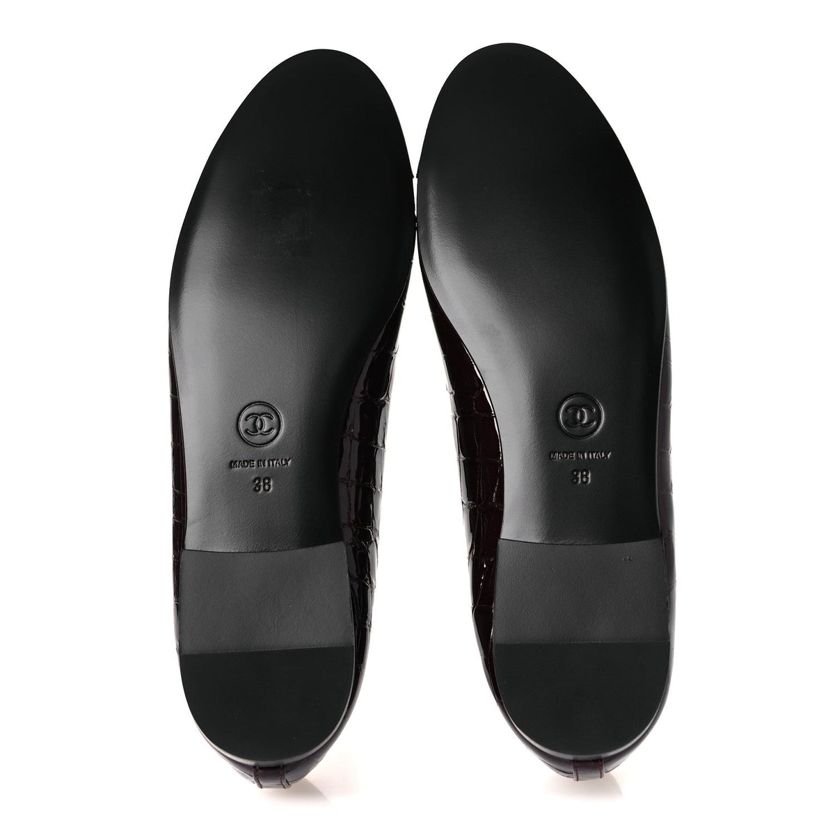 Patent Calfskin Crocodile Embossed Ballerina Flats  38 Dark Burgundy Black