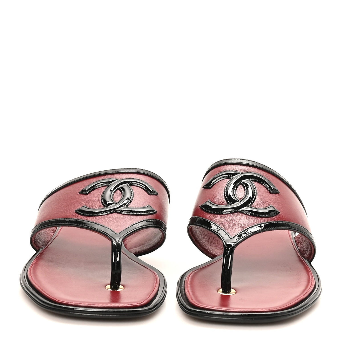 Lambskin Patent Calfskin CC Thong Sandals 37 Burgundy Black