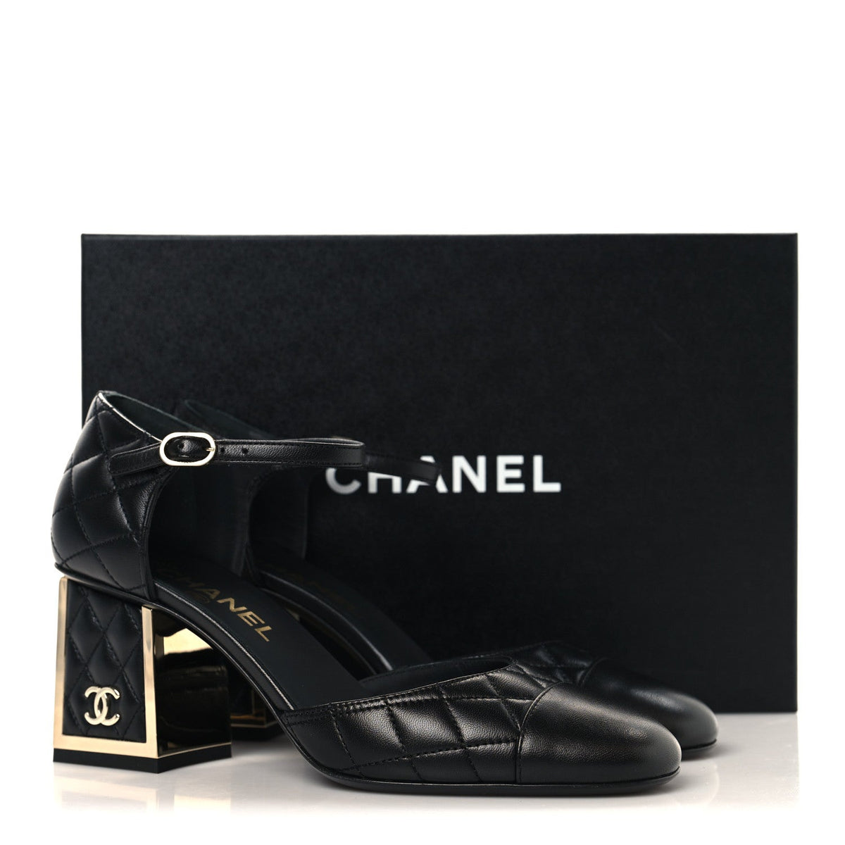 Lambskin Quilted Cap Toe Mary Jane Pumps 37.5 Black