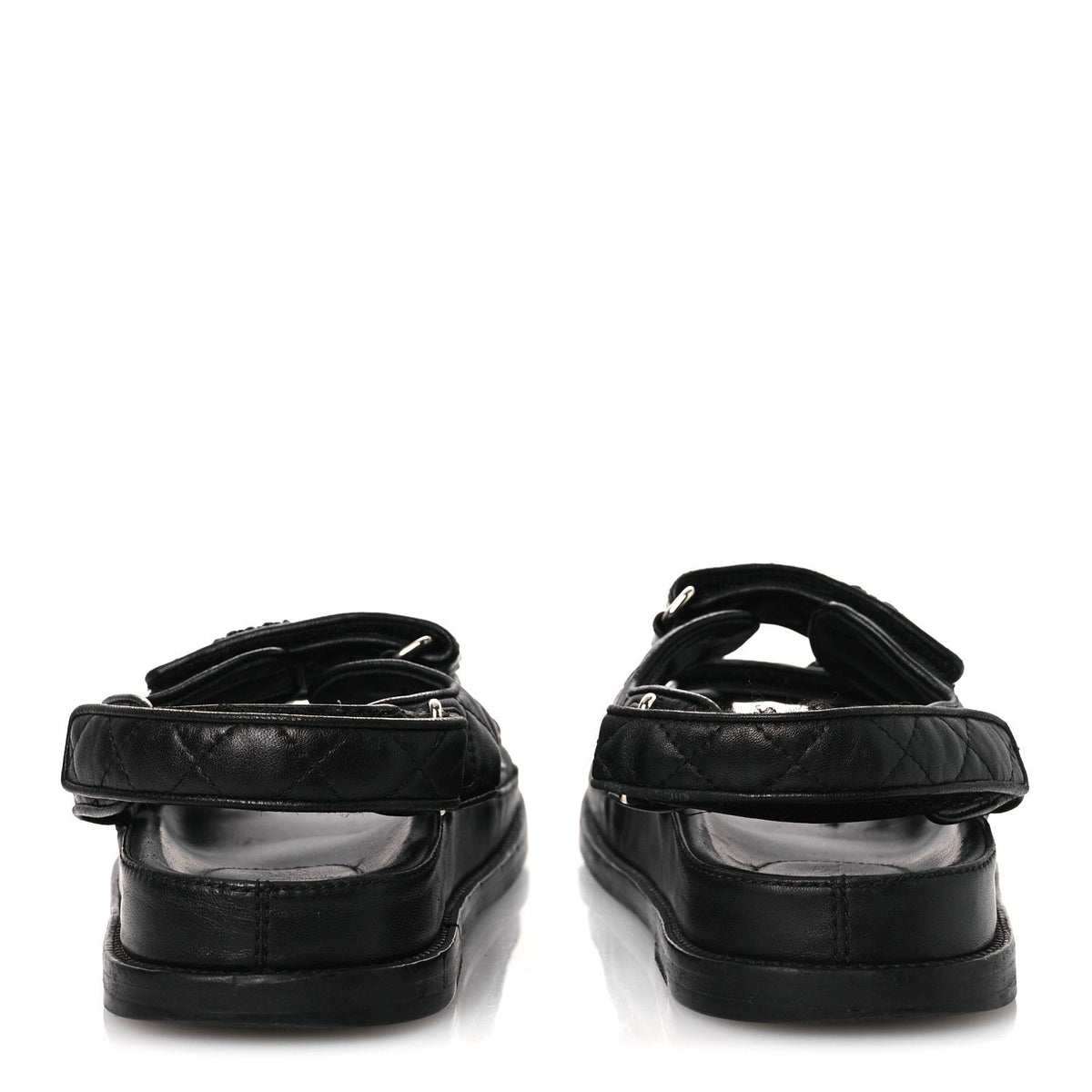 Lambskin Quilted Velcro Dad Sandals 38.5 So Black