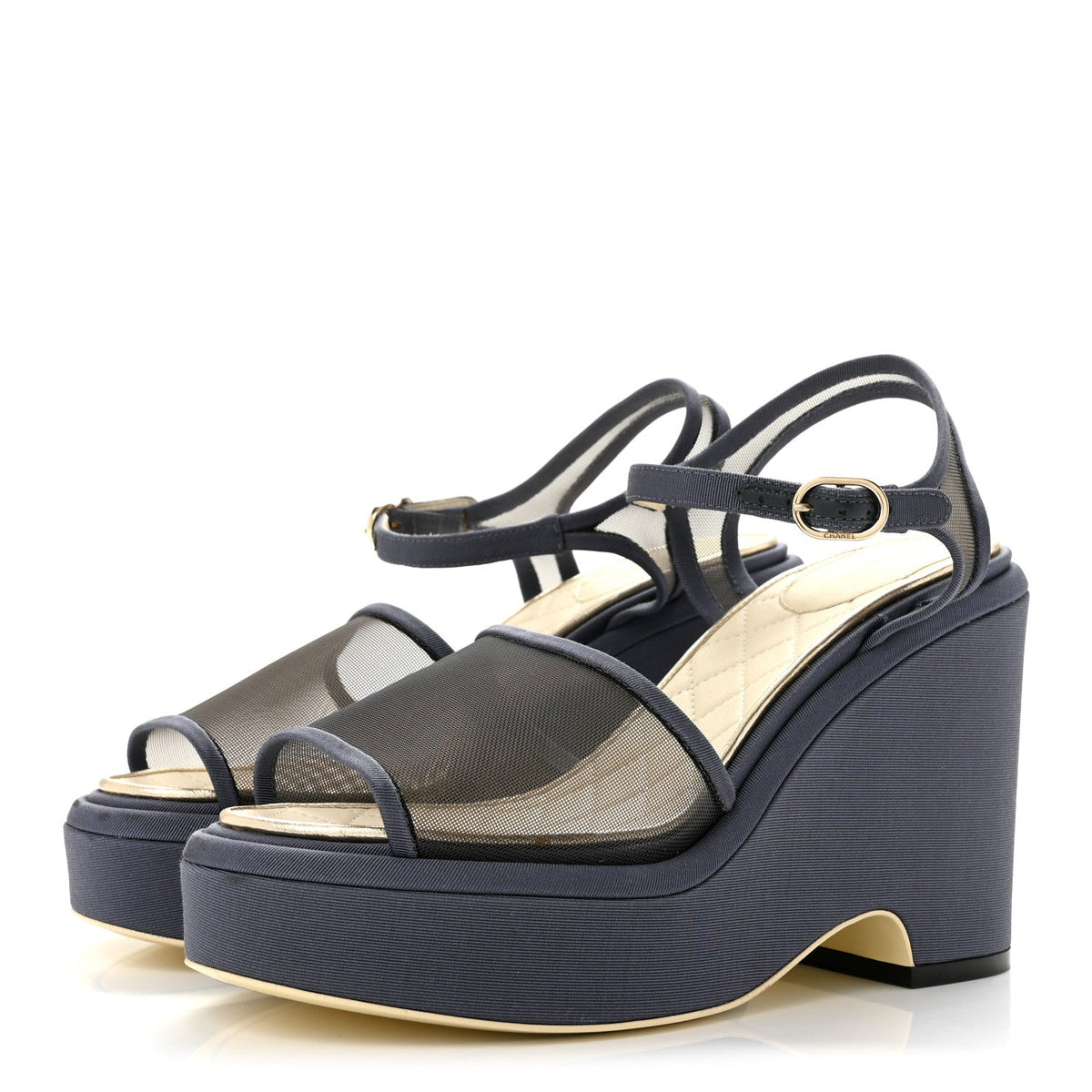 Mesh Grosgrain Wedge Sandals 37 Blue