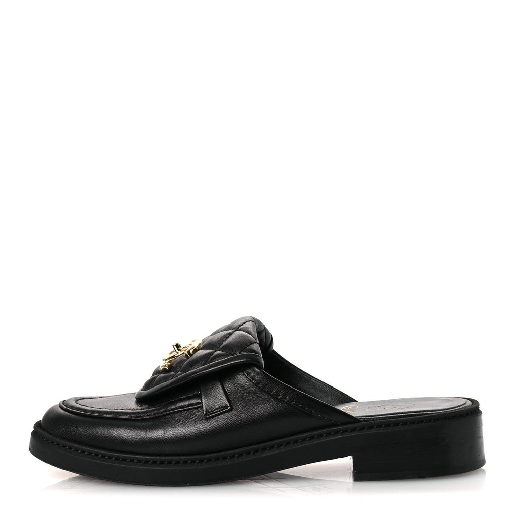 Lambskin Quilted CC Turnlock Mules 36.5 Black