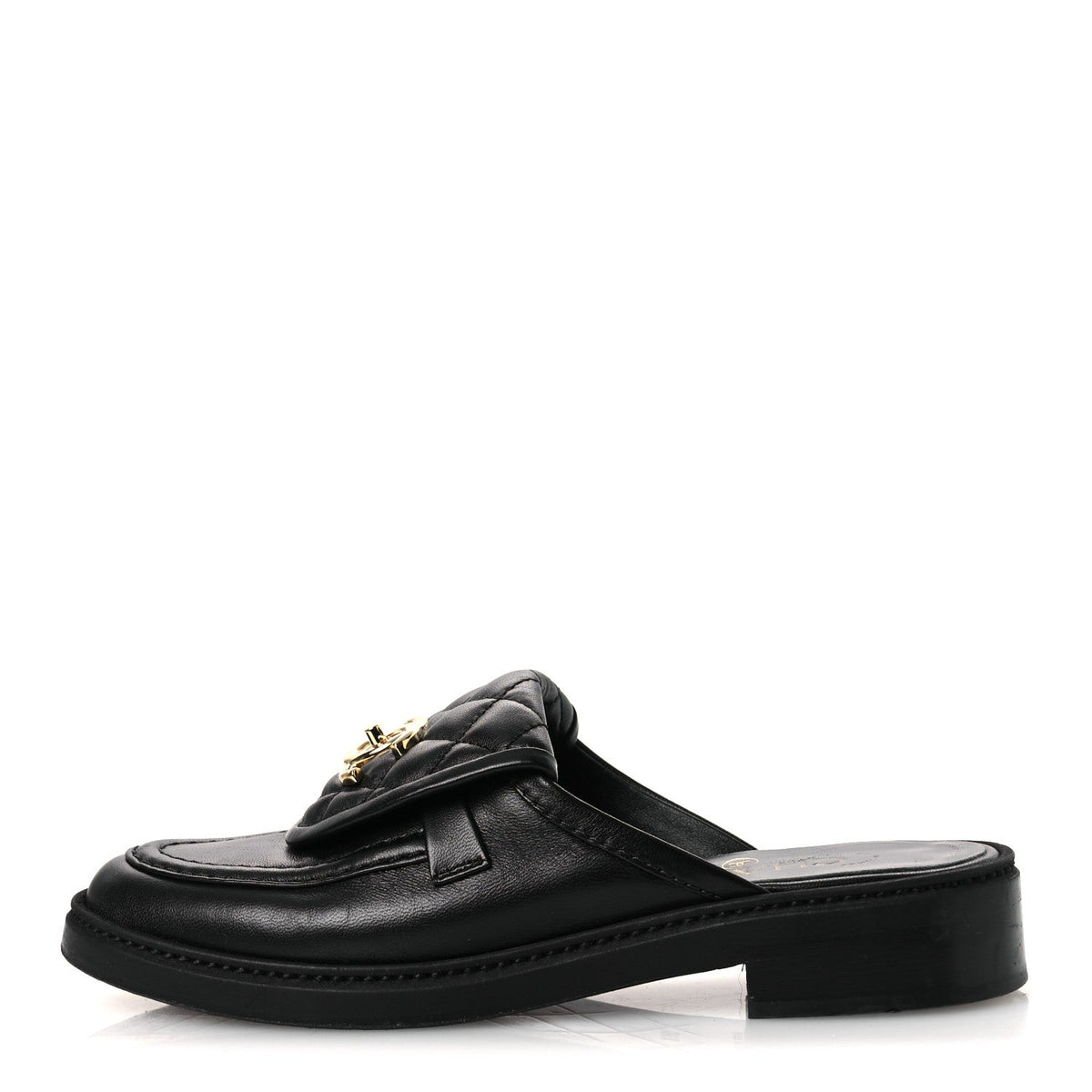 Lambskin Quilted CC Turnlock Mules 36.5 Black
