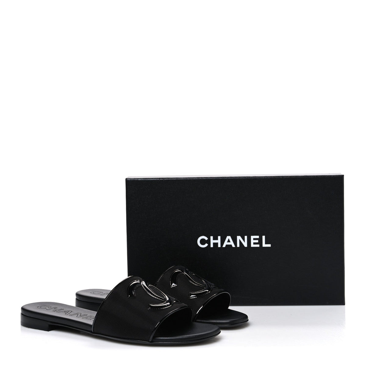Mesh Patent Calfskin CC Mules 39 Black