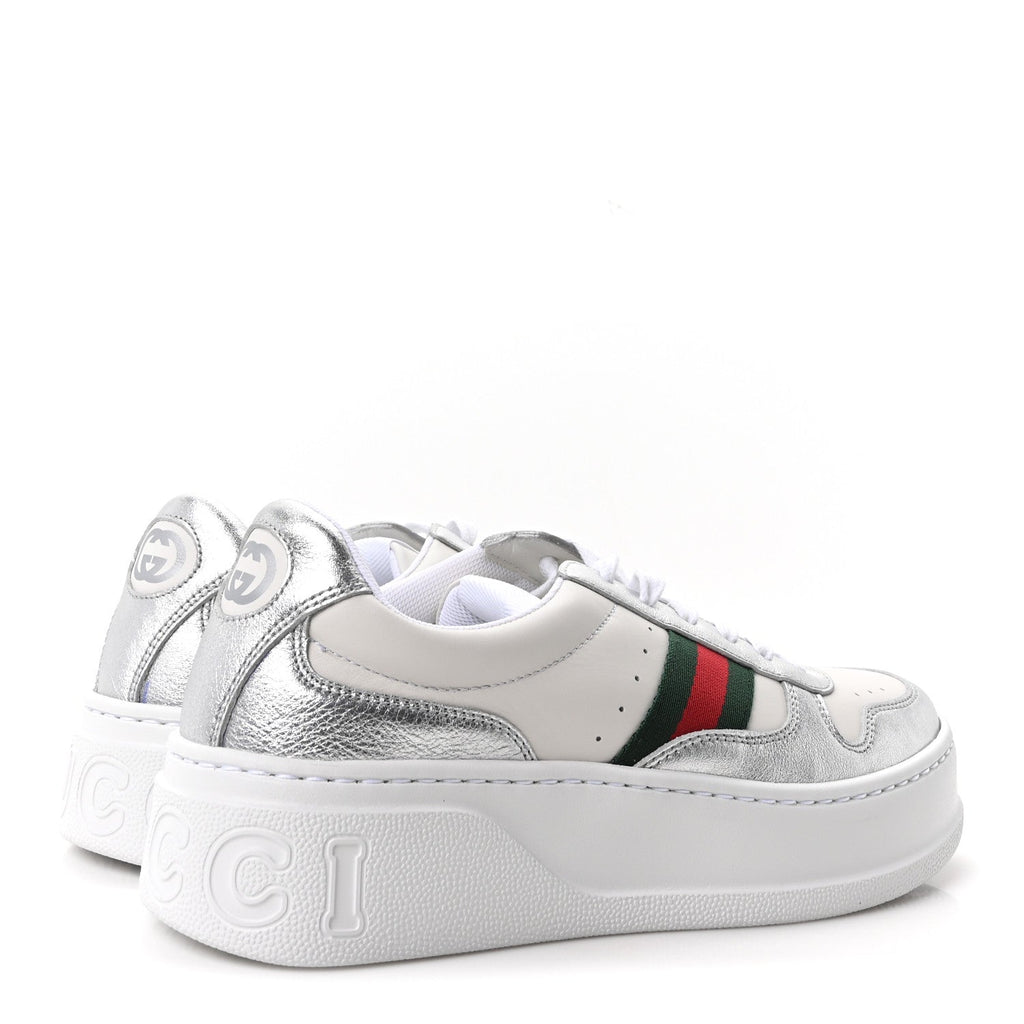 Metallic Nappa Web Womens Chunky Sneakers 38 Silver