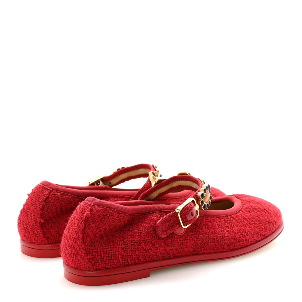 Wool Tweed Patent Mary Jane Flats 36 Red