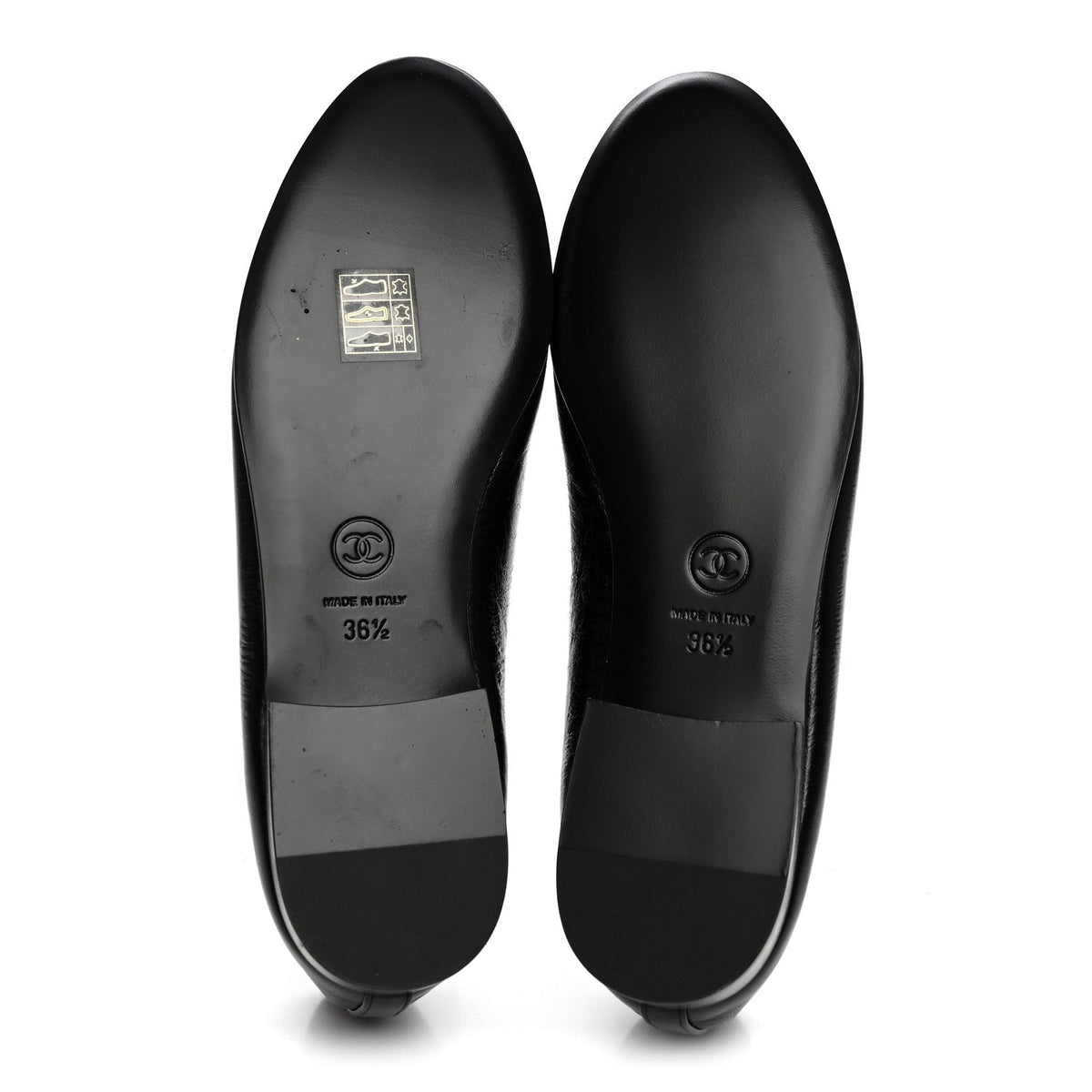 Crumpled Shiny Lambskin Cap Toe CC Ballerina Flats 36.5 Black White