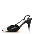 Patent Calfskin Crocodile Embossed Cap Toe CC Slingback Pumps 38.5 Dark Grey White