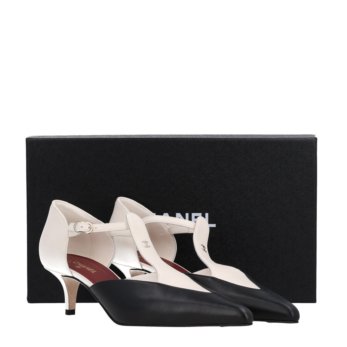 Lambskin CC Slingback Pumps 40 White Black
