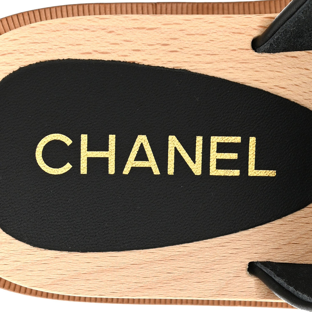 Calfskin Wood Buckle Sandals 36 Black