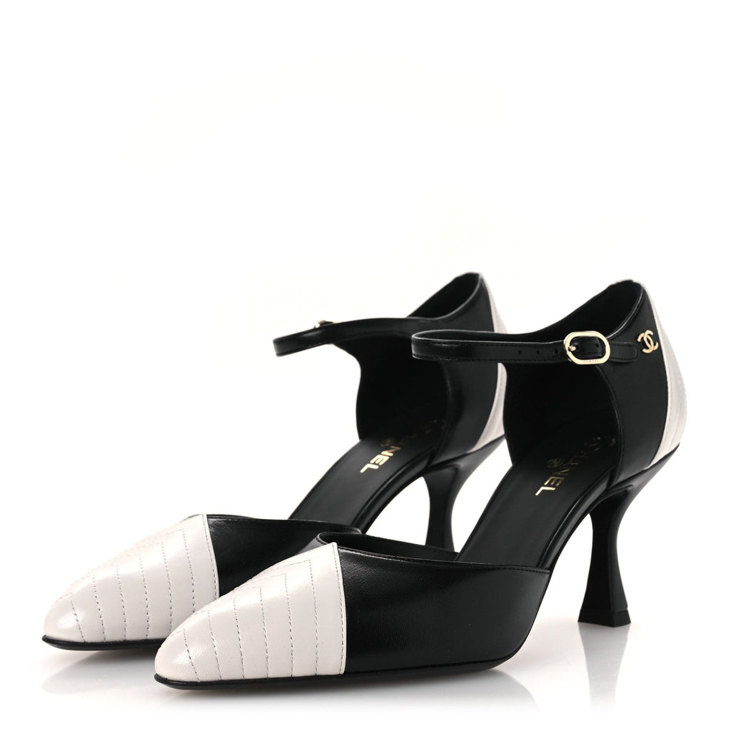 Lambskin Mary Jane Pumps 36.5 Black White