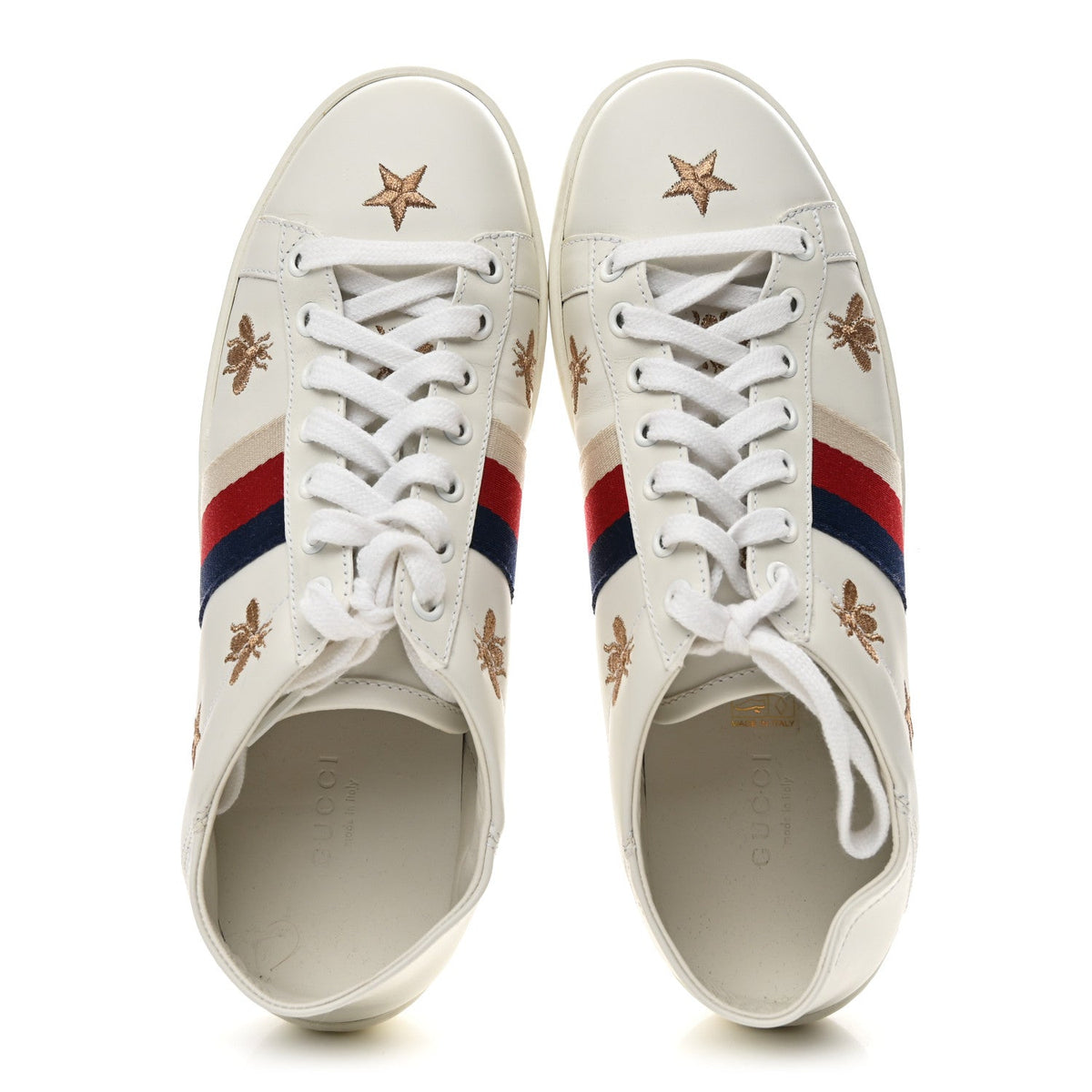 Calfskin Bee Star Embroidered Sylvie Web Ace Sneakers 37.5 White