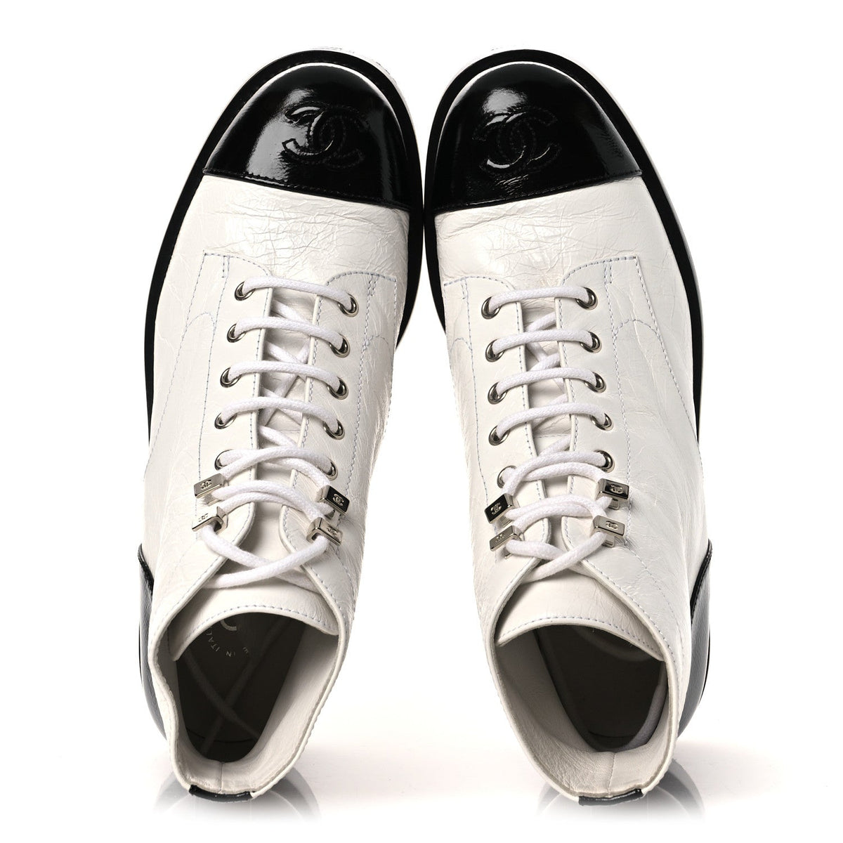 Distressed Patent Cap Toe Combat Boots 38 White Black