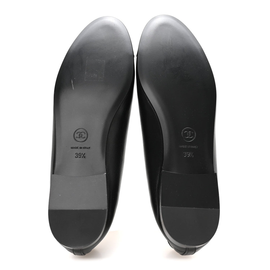 Lambskin Patent Cap Toe Ballerina Flats 39.5 Black