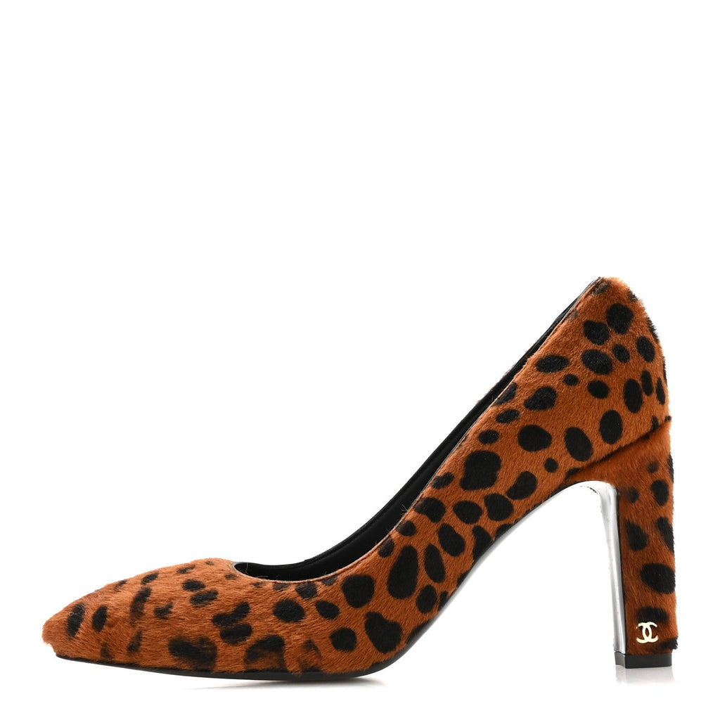 Pony Hair Lambskin Pumps 40 Brown Black