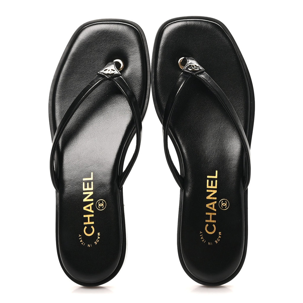 Goatskin CC Times Square Thong Sandals 37 Black