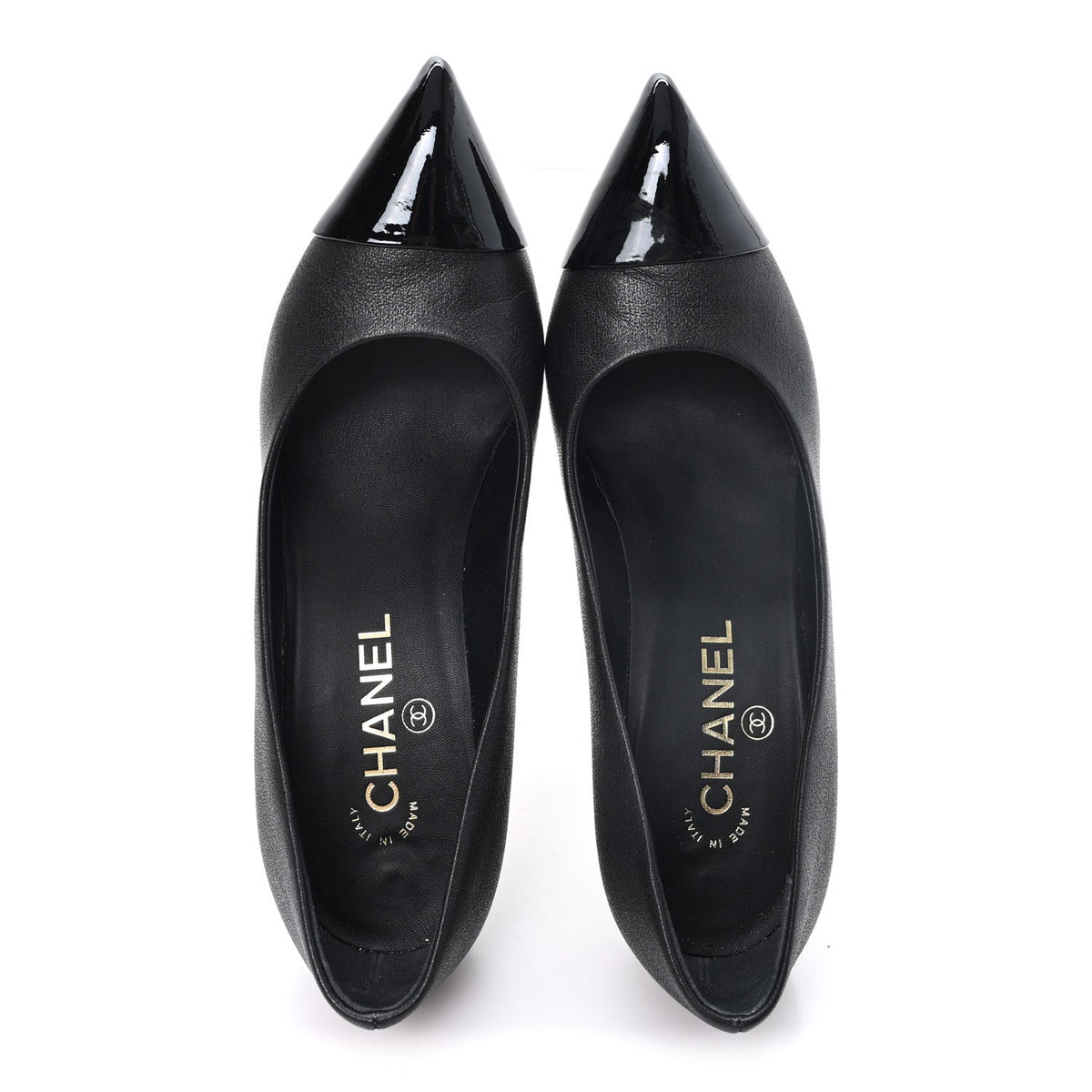 Goatskin Patent Calfskin Cap Toe CC Pearl Pumps 38 Black