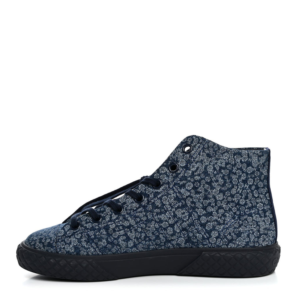 Printed Denim Quilted High Top Sneakers 41 Dark Blue