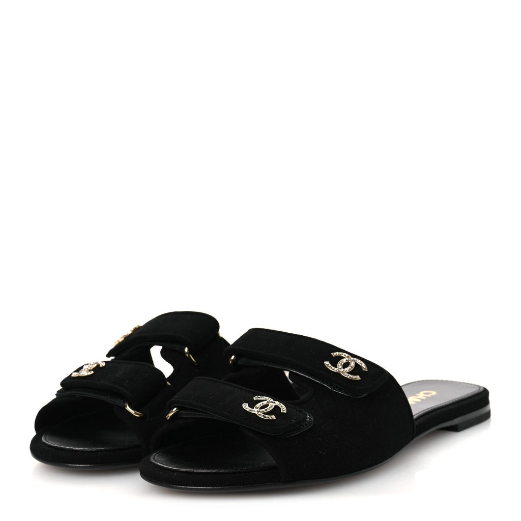 Suede Kidskin Velcro Crystal CC Mules 38.5 Black 39.5 Black