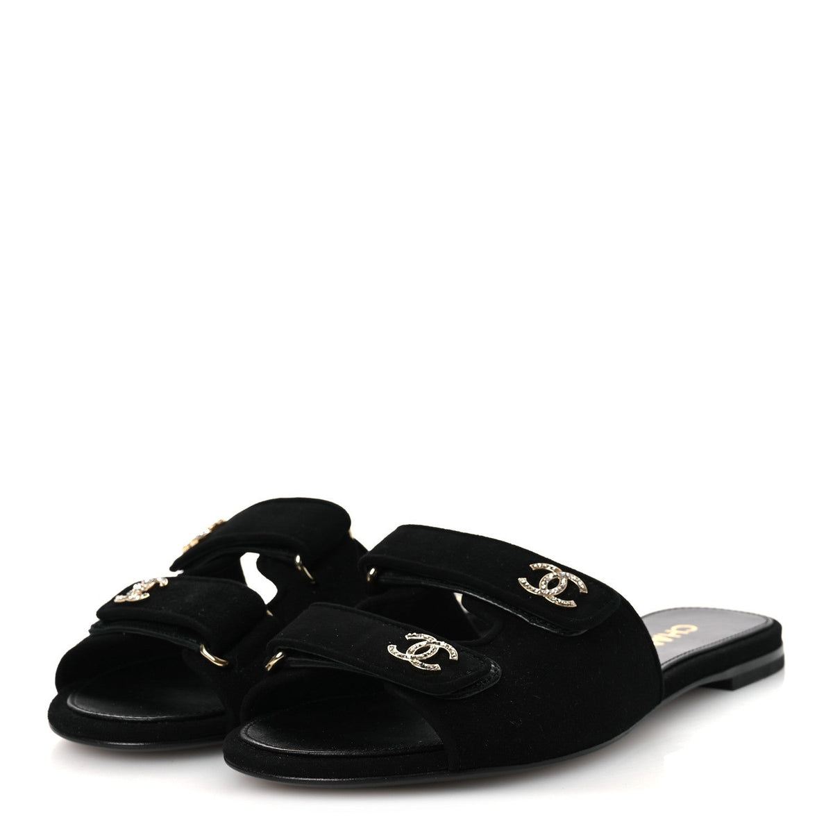 Suede Kidskin Velcro Crystal CC Mules 38.5 Black 39.5 Black
