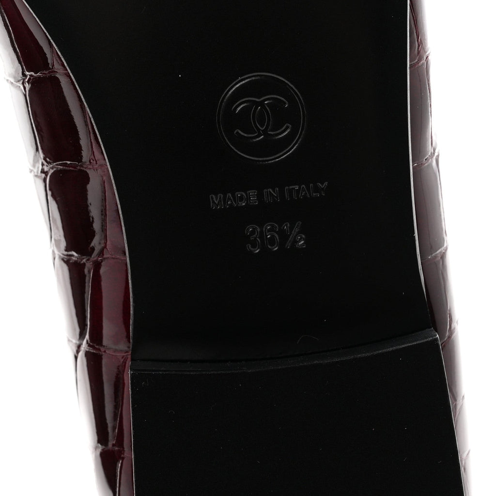 Patent Calfskin Crocodile Embossed Ballerina Flats 36.5 Dark Burgundy Black
