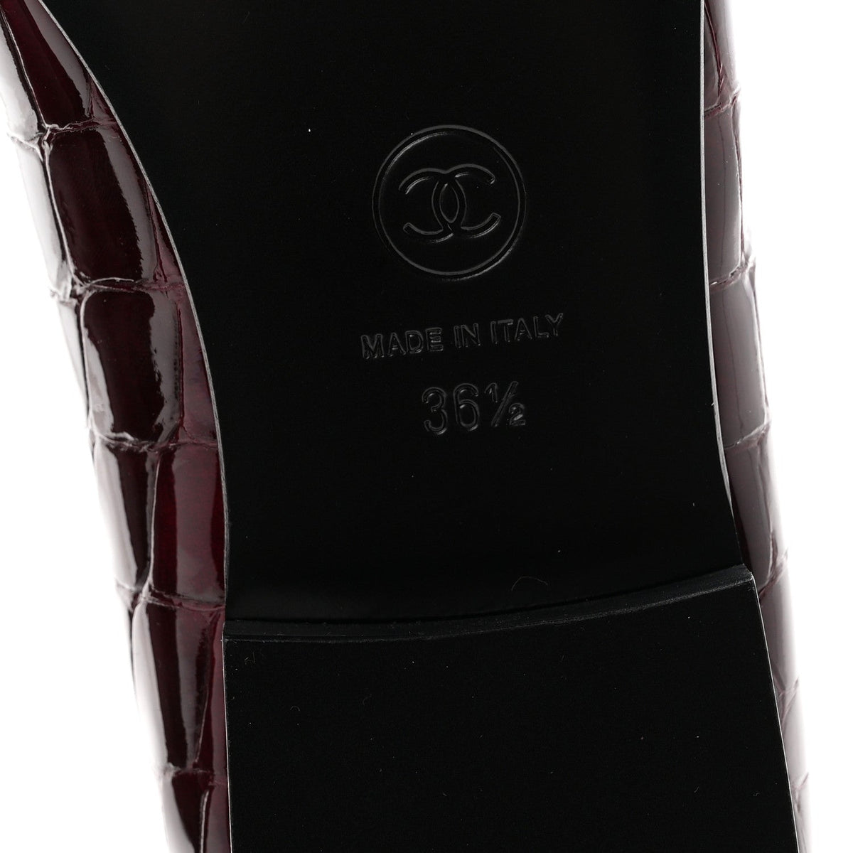 Patent Calfskin Crocodile Embossed Ballerina Flats 36.5 Dark Burgundy Black