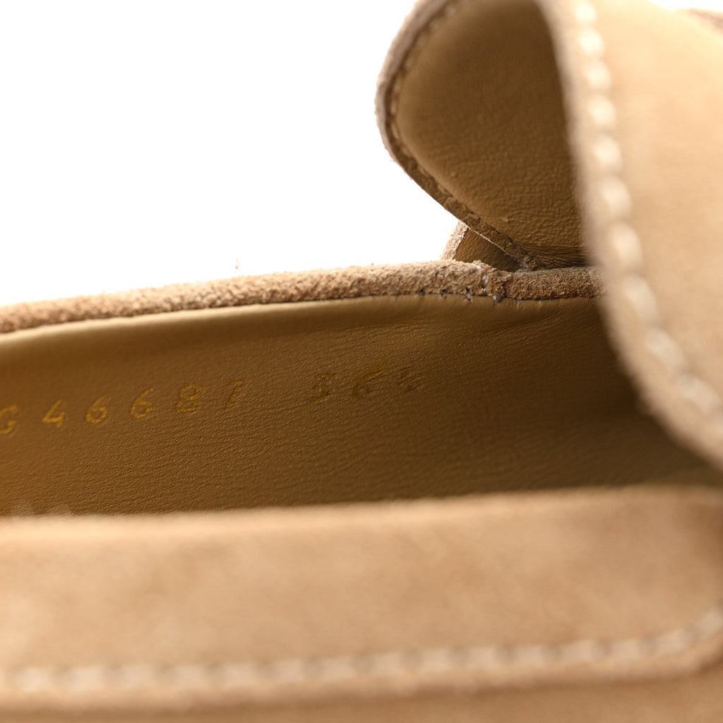 Suede Calfskin Pearl CC Moccasin Loafers 36.5 Dark Beige