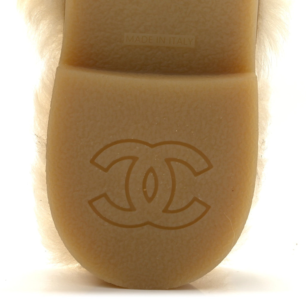Suede Shearling CC Cap Toe Mules 40 Beige Black