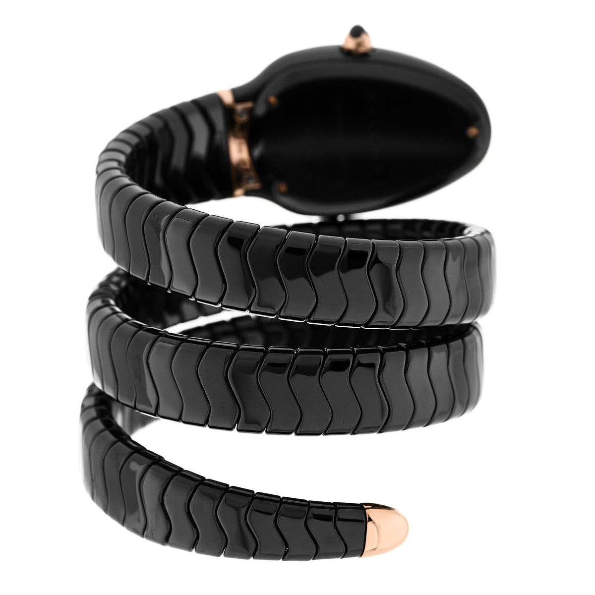 18K Rose Gold Ceramic Diamond Bezel 35mm Serpenti Tubogas Double Spiral Quartz Watch Black