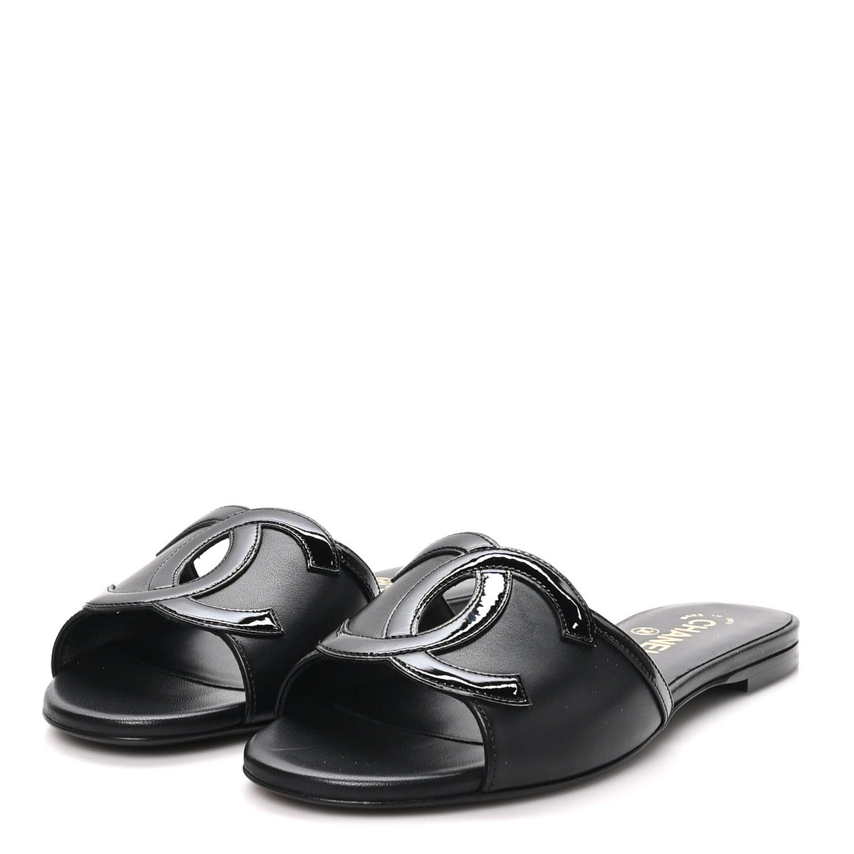 Lambskin CC Cutout Sandal Mules 37.5 Beige Black